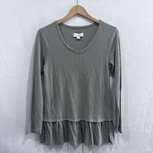 Koolaburra By UGG Olive Green Waffle Thermal Peplum Top Women's Size Small
